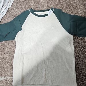 Cat & Jack Long Sleeve Raglan Tee - Green and Cream